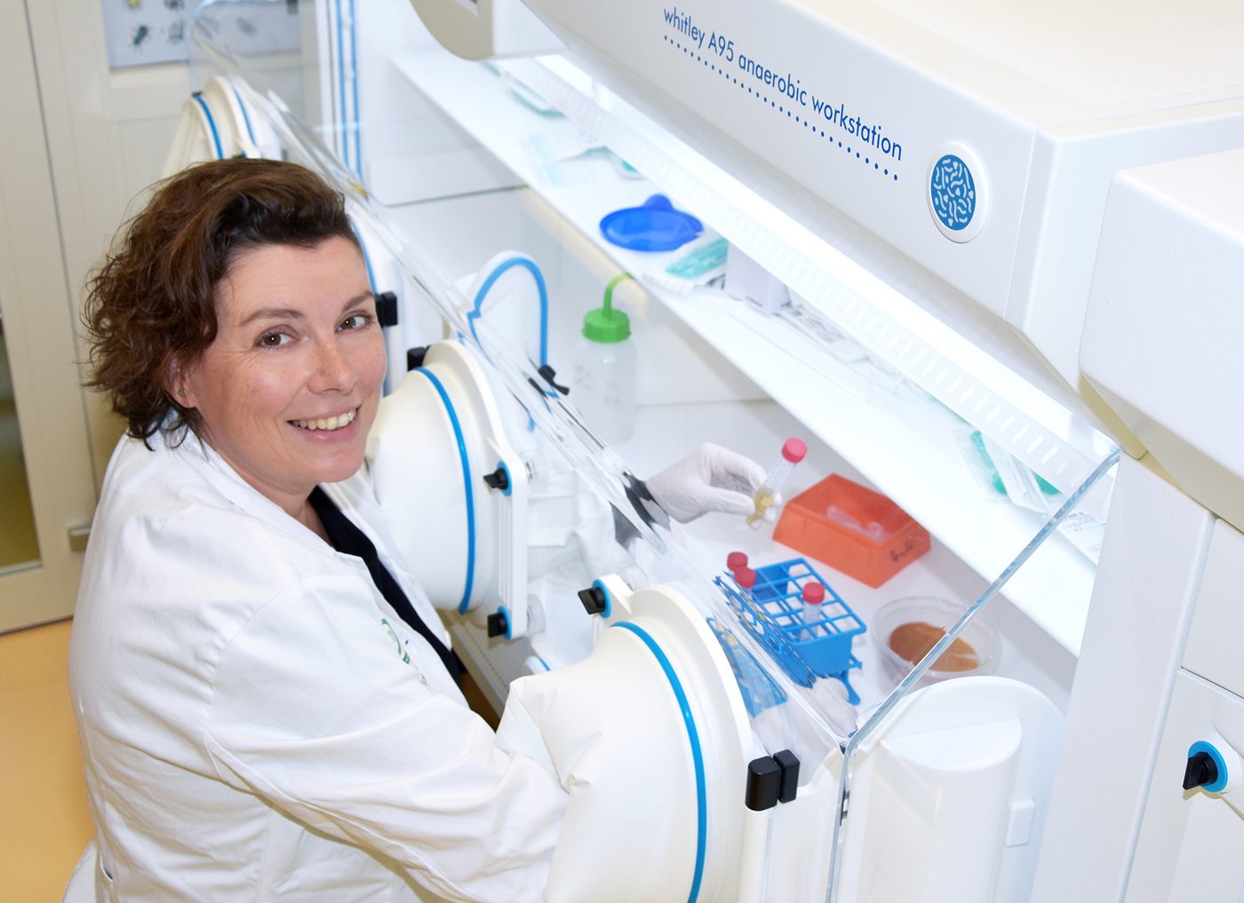 Univ. Prof. Dr. Christine Moissl-Eichinger bei der Arbeit an der Anaerobierwerkbank